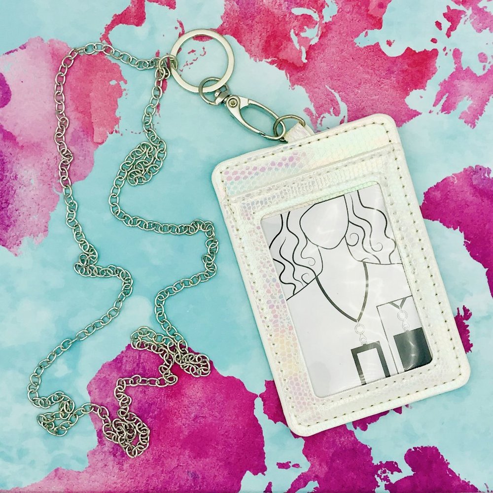 ID Holder Lanyard Keychain Shimmer White